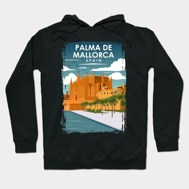 Palma De Mallorca Spain Vintage Minimal Retro Travel Poster Hoodie by jornvanhezik